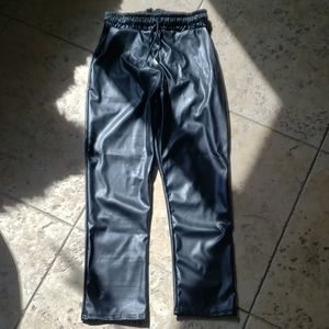 PrettyLittleThing black PU drawstring jogger